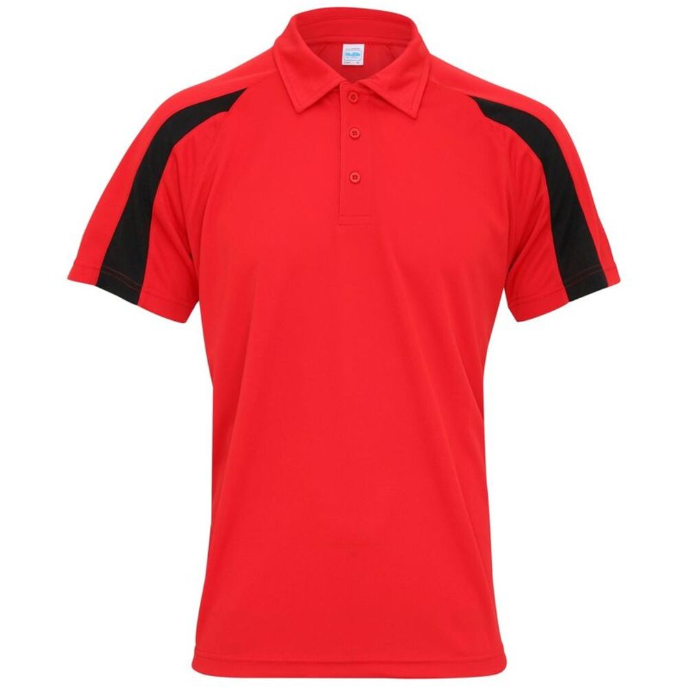 AWDis Just Cool Mens Short Sleeve Contrast Panel Polo Shirt / Fire Red/Jet Black
